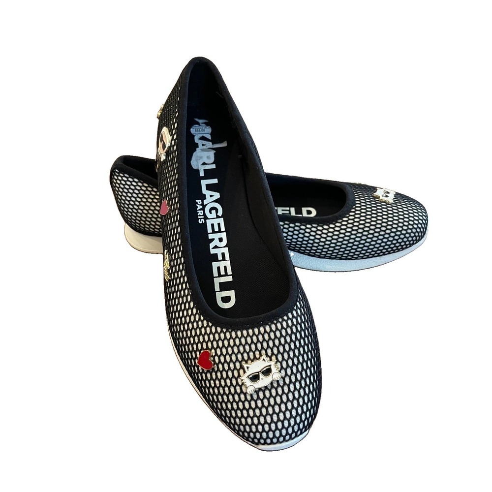 Karl Lagerfeld Paris Womens Black Mesh Embellished Ballet Flats Size 9.5 - Picture 1 of 7